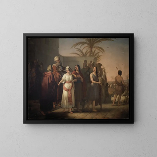 Tobias painting says goodbye to his in-laws with his wife to return to his father - Francesco Antonibon di Venezia — framed artwork on a wall