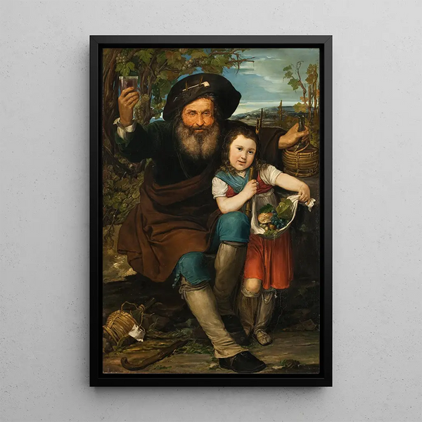 Italian Winegrower and His Daughter Painting - Francesco Baratta — framed artwork on a wall