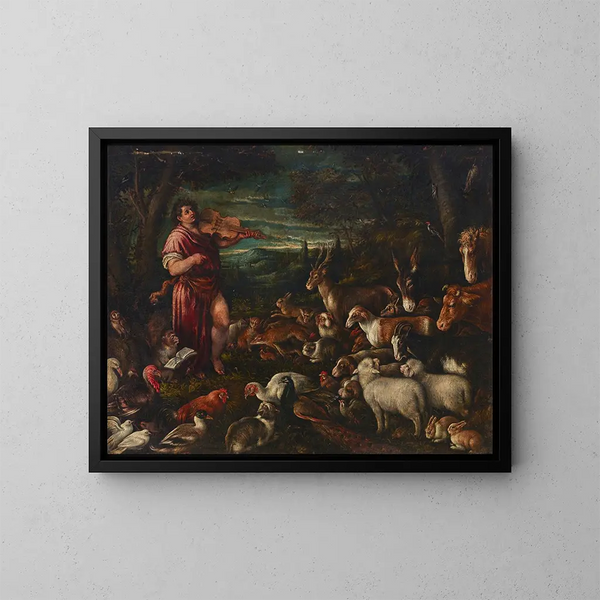 Orphée charming animals - Francesco Bassano the Elder — framed artwork on a wall
