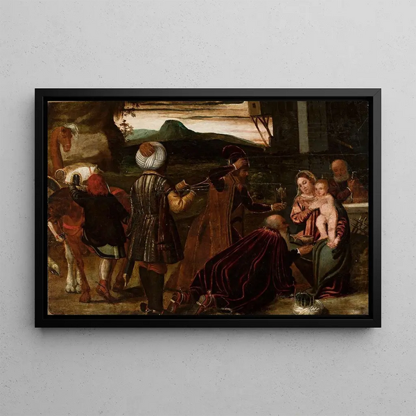 Adoration of the Magi - Francesco Bassano the Younger — framed artwork on a wall