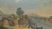 View of a whimsical fortified city with elegant figures on the river - Francesco Battaglioli — artwork view