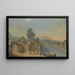 View of a whimsical fortified city with elegant figures on the river - Francesco Battaglioli — framed artwork on a wall
