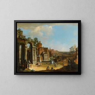 Caprice architectural with fantasy city - Francesco Battaglioli — framed artwork on a wall