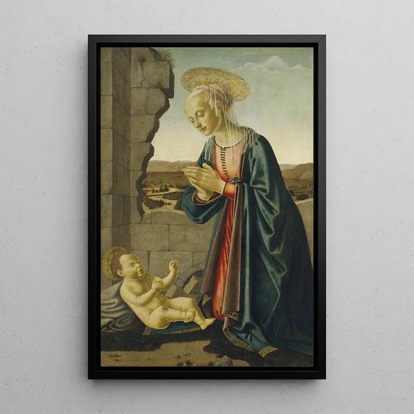 La Vierge adorant l'Enfant Jésus - Francesco Botticini — framed artwork on a wall