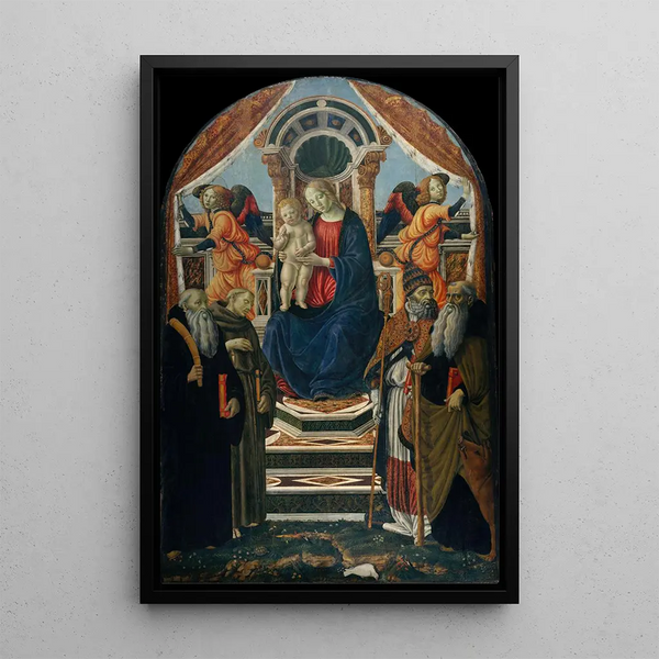 the Virgin and Child in Majesty with saints and angels - Francesco Botticini — framed artwork on a wall