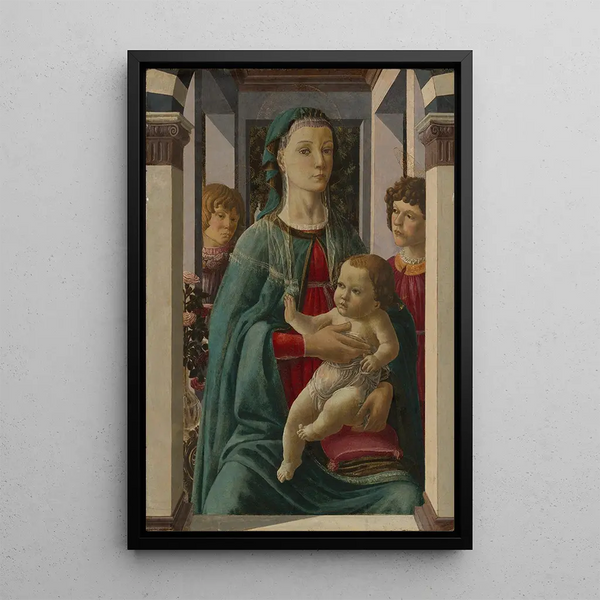 Virgin and Child with Two Angels - Francesco Botticini — framed artwork on a wall