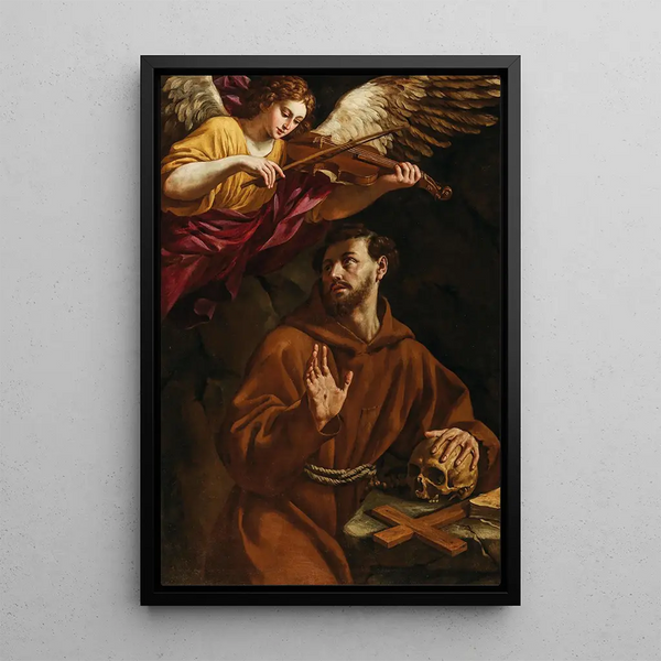 Saint François réconforté par un ange - Francesco Cozza — framed artwork on a wall