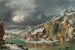 Winter landscape painting with travelers near a river - Francesco Foschi — artwork view