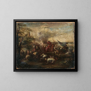 A cavalry battle scene - Francesco Graziani — framed artwork on a wall