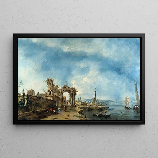 Fantastic Landscape - Francesco Guardi — framed artwork on a wall