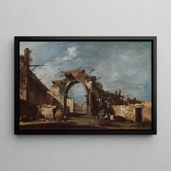 Ruined Arcade Painting - Francesco Guardi — framed artwork on a wall