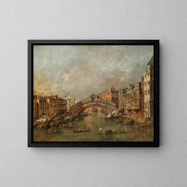 Le pont du Rialto et la Riva del Vin à Venise - Francesco Guardi — framed artwork on a wall