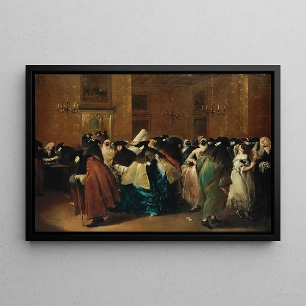 Le Ridotto à Venise avec des figures masquées conversant - Francesco Guardi — framed artwork on a wall