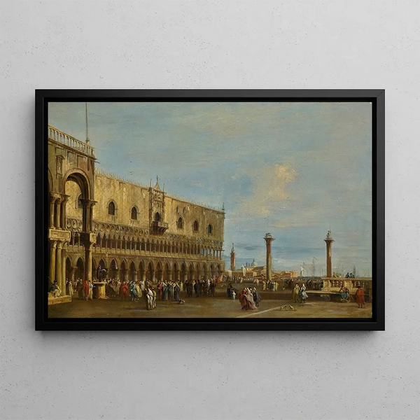 Venice painting, view of the Piazzetta facing south with the Doge's Palace - Francesco Guardi — framed artwork on a wall