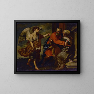 The meeting of Zechariah and Elizabeth - Francesco Guarino — framed artwork on a wall