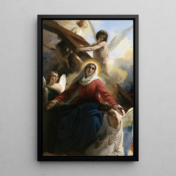 The Sorrowful Virgin with angels and signs of the passion - Francesco Hayez — framed artwork on a wall