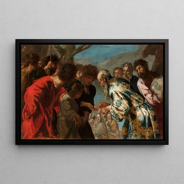 Joseph sold by his brothers - Francesco Maffei — framed artwork on a wall