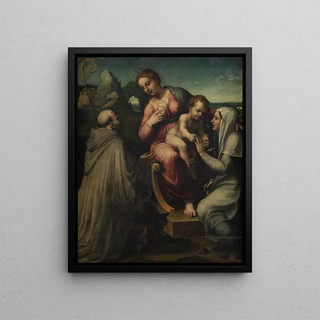 The Virgin and Child with Saints - Francesco Menzocchi — framed artwork on a wall