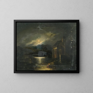 Landscape with Moon and Lake - Francesco Milani — framed artwork on a wall