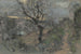 a hill path with cherry blossoms under a cloudy sky - Francesco Paolo Michetti — artwork view