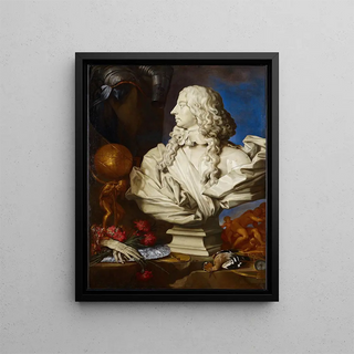 an allegorical still life with the bust of François Ier d'Este by Bernini - Francesco Stringa — framed artwork on a wall