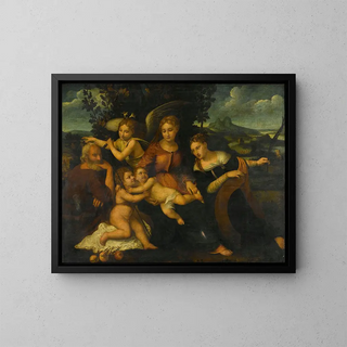 Holy Family with Saint Catherine - Francesco Torbido — framed artwork on a wall