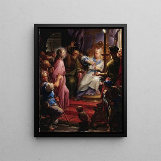 The Christ before Caiaphas - Francesco Trevisani — framed artwork on a wall
