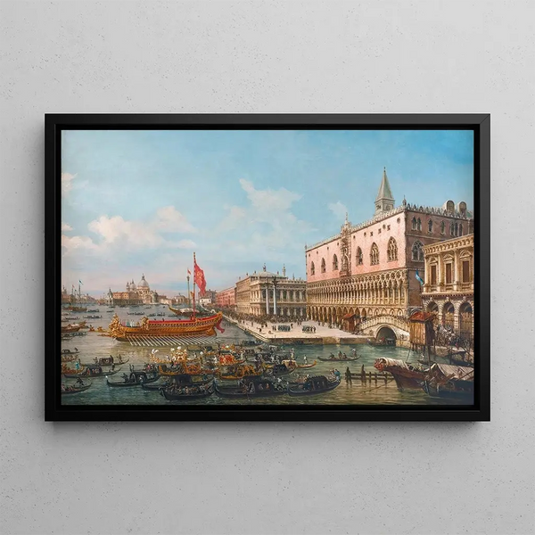 The Departure of the Bucintoro of San Marco at San Nicolò del Lido - Francesco Zanin — framed artwork on a wall