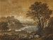 a landscape with shepherds resting under a tree near a waterfall - Francesco Zuccarelli — artwork view