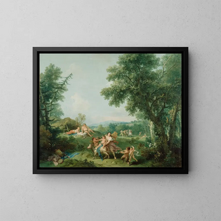 Landscape with Bacchus's Education - Francesco Zuccarelli — framed artwork on a wall