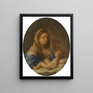 The Virgin and Child with the Little Saint John the Baptist - Francesco de Mura — framed artwork on a wall
