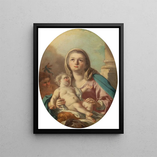 Virgin and Child with Saint John the Baptist - Francesco de Mura — framed artwork on a wall