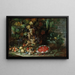 an overturned basket of fruits, flowers, and vegetables with a garland filled with strawberries in a villa garden - Francesco della Questa — framed artwork on a wall