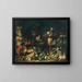 Vendors of fruits near a fountain with vegetables and flowers - Francesco della Questa — framed artwork on a wall