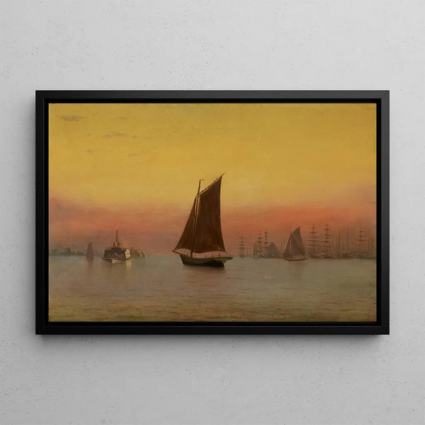 Morning Misty Harbor Painting in New York - Francis Augustus Silva — framed artwork on a wall
