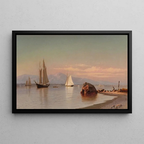 View of the Hudson, the Catskills in the distance - Francis Augustus Silva — framed artwork on a wall