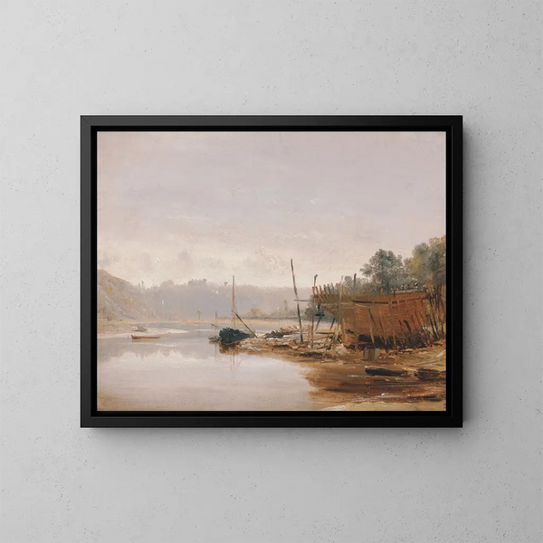 Construction de bateaux près de Dinan en Bretagne - Francis Danby — framed artwork on a wall