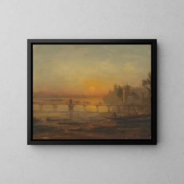 Morning on the shores of Lake Zurich with pilgrims embarking for Einsiedeln Abbey - Francis Danby — framed artwork on a wall