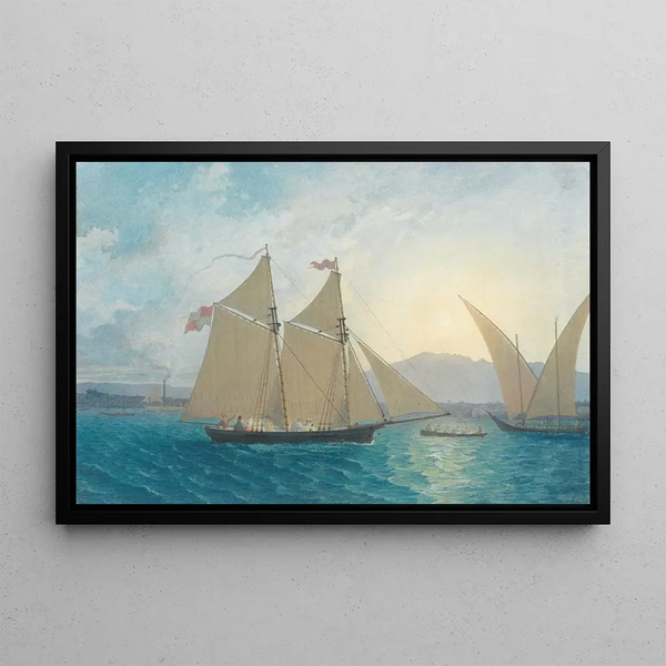 The Launch of the Witch on Lake Geneva - Francis Danby — framed artwork on a wall