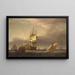 a marine scene with warships and small boats - Francis Holman — framed artwork on a wall