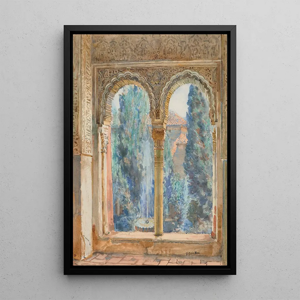 View of a Courtyard - Francis Luis Mora — framed artwork on a wall
