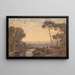Landscape painting with a temple and figures near a river - Francis Oliver Finch — framed artwork on a wall