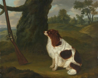 An English spaniel and a flintlock gun in a landscape - Francis Sartorius — artwork view