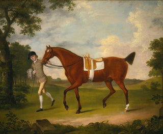 a lively young man holding a mare in a landscape - Francis Stringer — artwork view