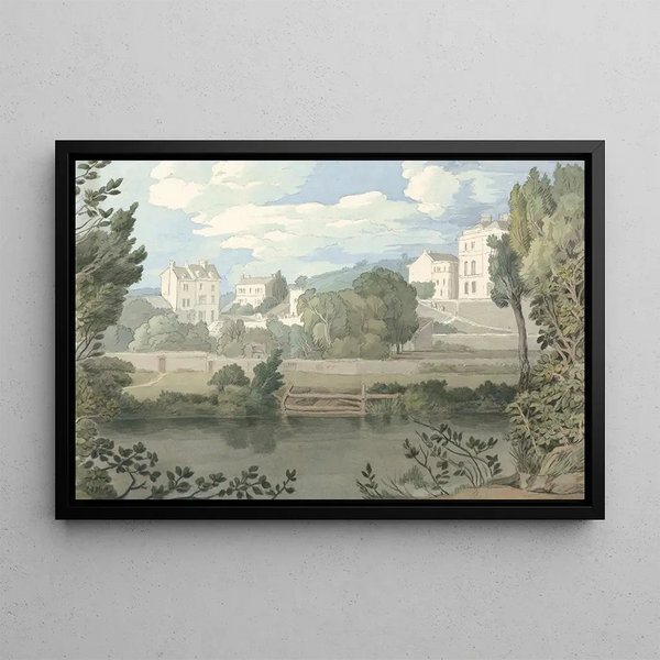 Houses near Plymouth - Francis Towne — framed artwork on a wall