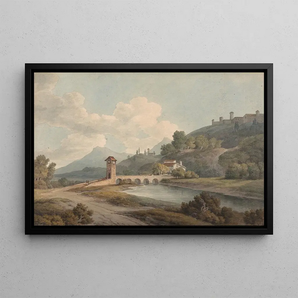 Modern bridge painting in Narni - Francis Towne — framed artwork on a wall