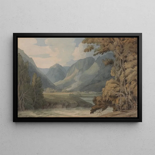 View at Borrowdale of Eagle Crag and Rosthwaite - Francis Towne — framed artwork on a wall