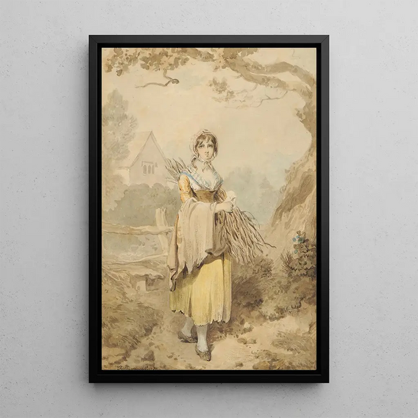 Young girl gathering wood - Francis Wheatley — framed artwork on a wall