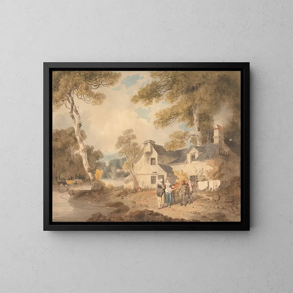 Potier en voyage devant un cottage - Francis Wheatley — framed artwork on a wall
