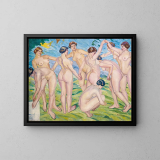 Women dancing in a circle - Francisco Iturrino — framed artwork on a wall